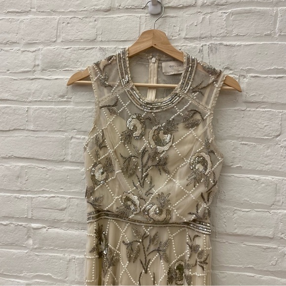 BHLDN || Mariposa Beaded Sequin Mesh Dress Bride Wedding Reception Ivory 6 - Picture 4 of 12